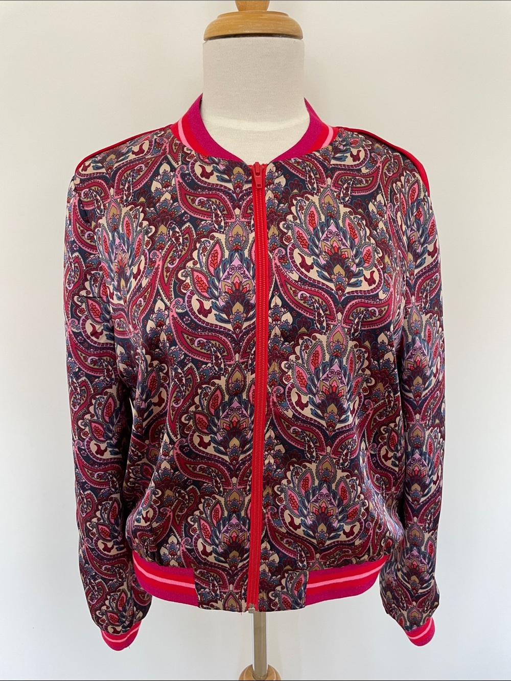 Paisley Zip Bomber Jacket - Pink/Purple/Red Multi